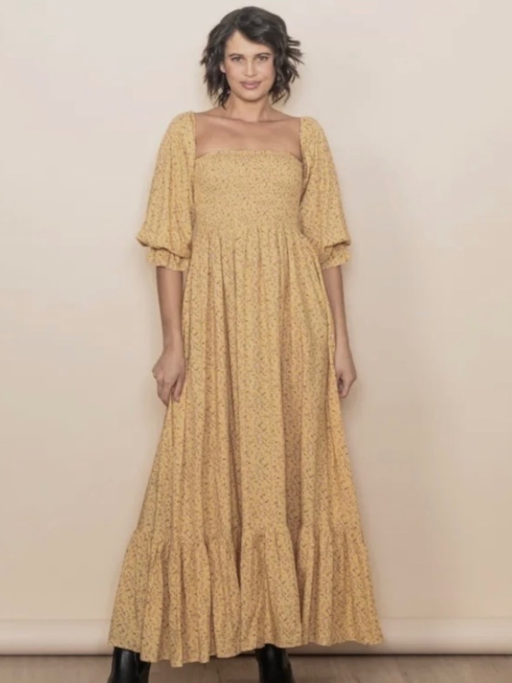 Unique Vintage Dandelion Floral Flowy Maxi Dress - L/10-12